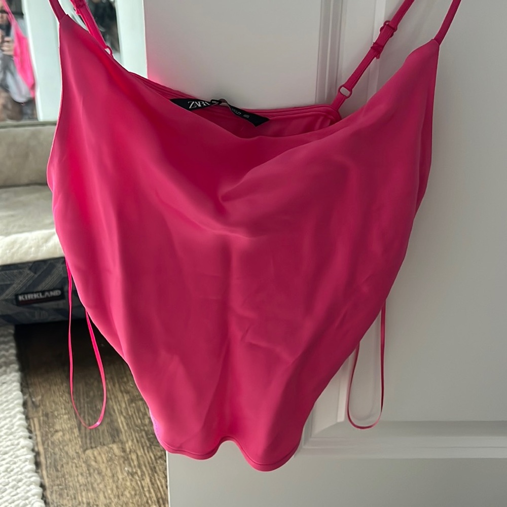 Zara Pink silk cowl neck top